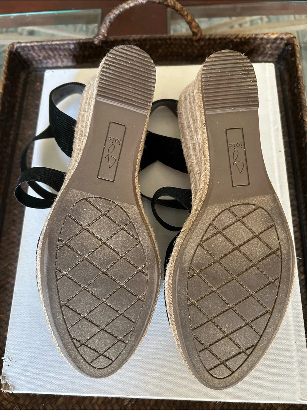 Joie Black Espadrille Wedge Sandals with Crisscross Straps